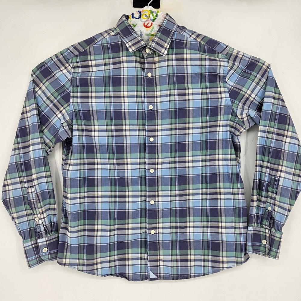 Untuckit Shirt Mens‎ Large Button Up Casual Plaid Blue Long Sleeve Preppy